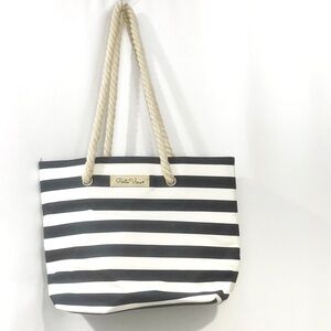 Porto Vino Beach Wine Bag Canvas Blue White Stripes Holds 2 Bottles Of Wine